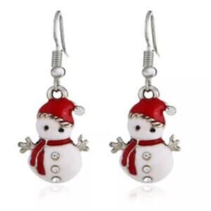 snowman enamel earrings, red hat & crystal buttons, festive Christmas earrings